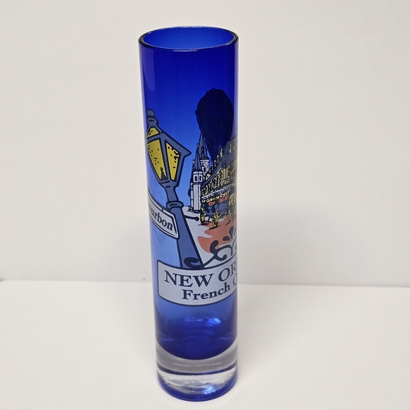 7.5" Tall Cobalt Blue Glass Cylinder Vase | New Orleans French Quarter Souvenir - Picture 3 of 9